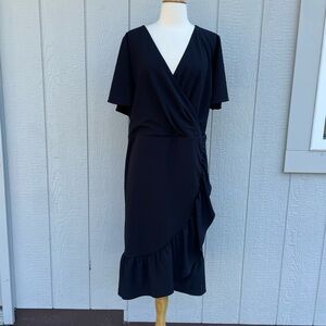 RACHEL Rachel Roy Black Faux Wrap Dress 22W Ruffle Hem